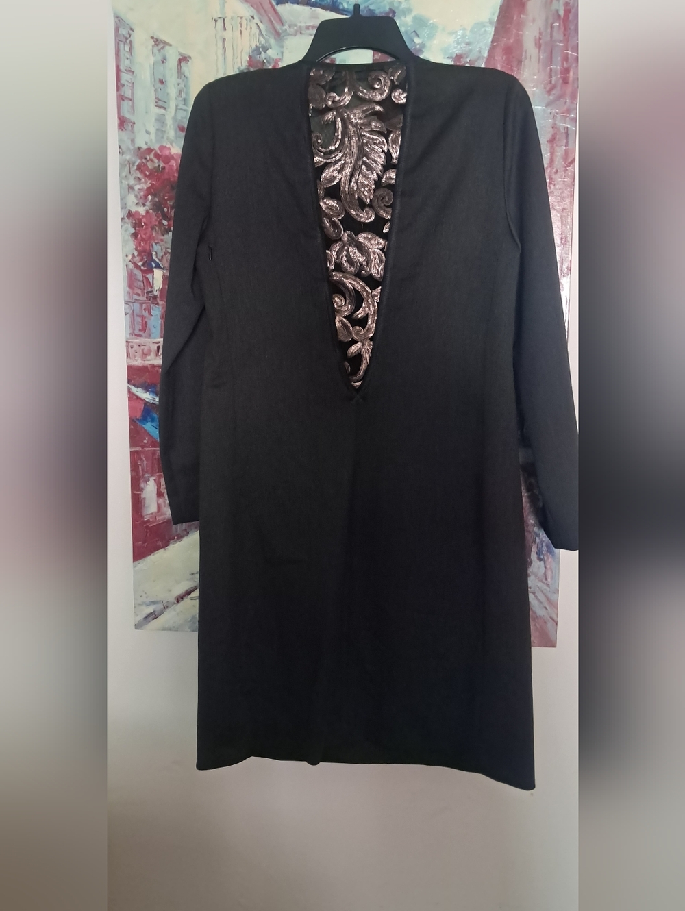 Black Long Sleeve Tunic Dress with Embroidered Placket